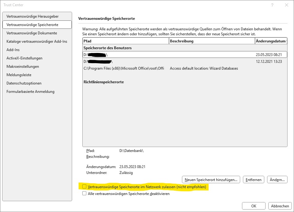 MS Access - Vertrauen Center / Trust Center